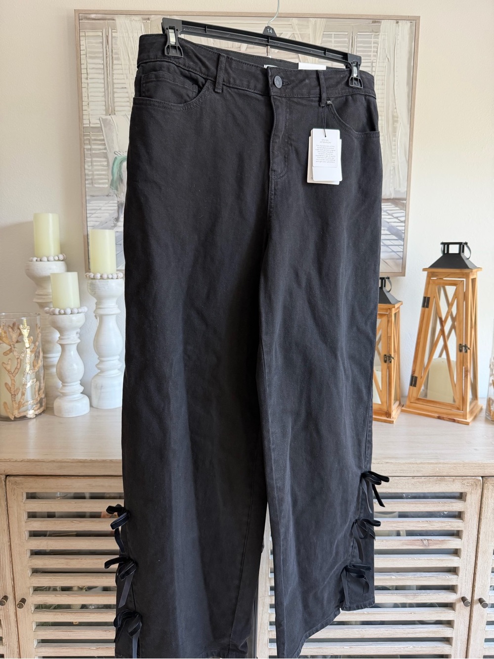 Gibson Latimer Black Wide-Leg Jeans with Side Ribbon Ties